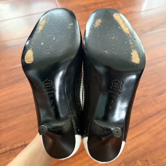 VTG Via Spiga Peep Toe Mary Jane’s Black White Ankle Strap Size 7M - Picture 6 of 13